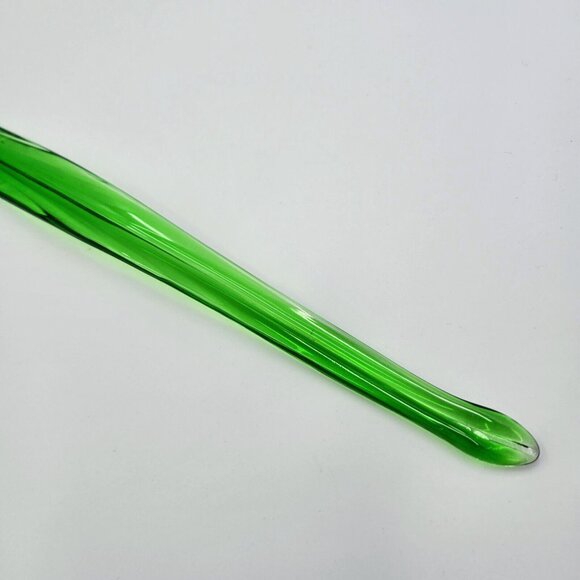 Art Glass Flower Hand Blown Dark Blue Yellow Long Green Stem Flower With Leaf - Picture 14 of 16